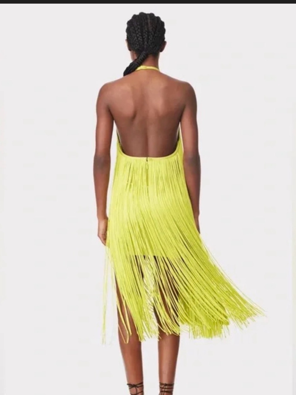 New Herve Leger Neon Lime Fringe Halter Midi Dress - Picture 3 of 12